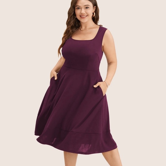 BloomChic Plus Size Solid Pocket Sleeveless Ruffle Hem Tank Dress - Picture 3 of 5